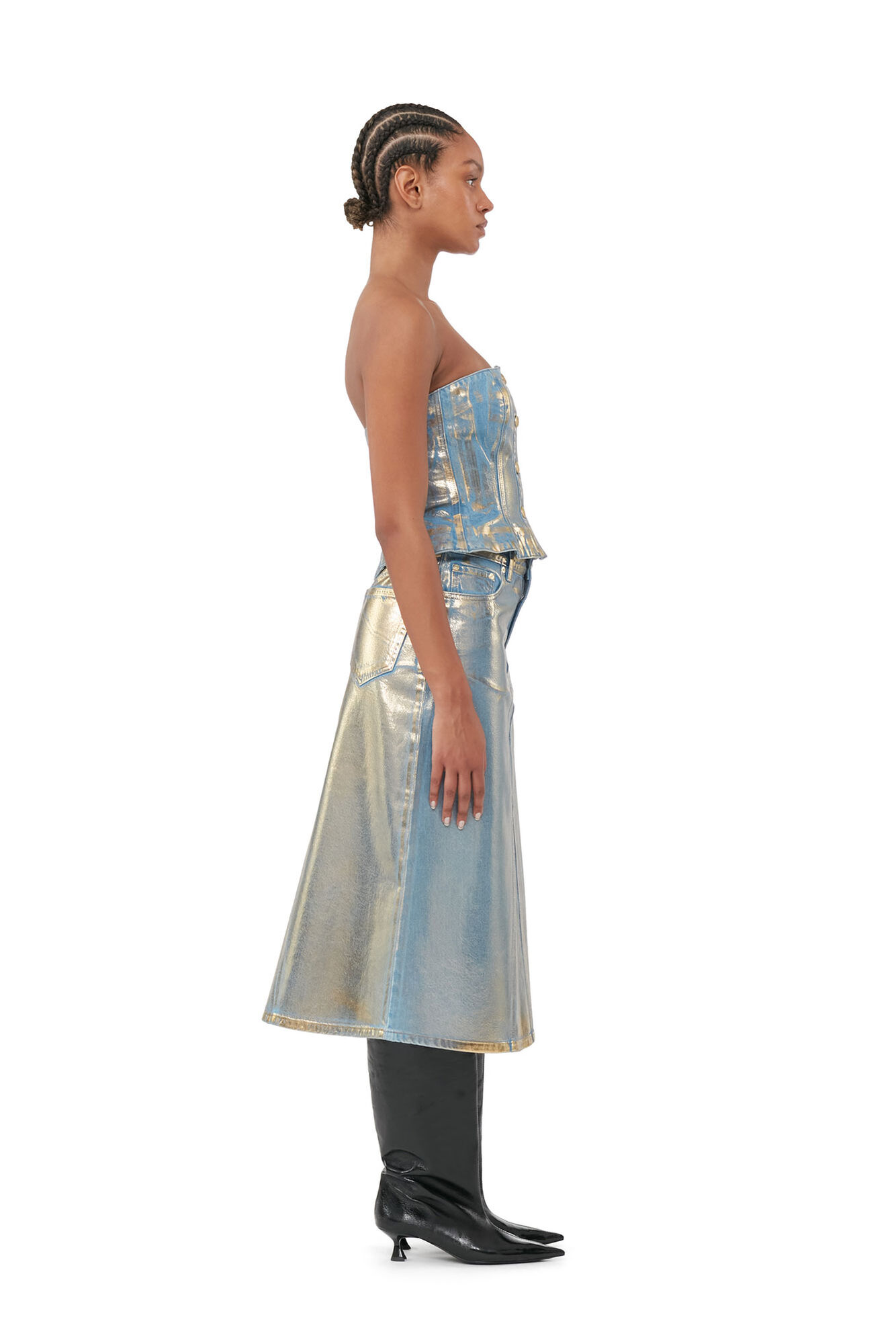 Gold Denim Top, Cotton, in colour Gold - 4 - GANNI