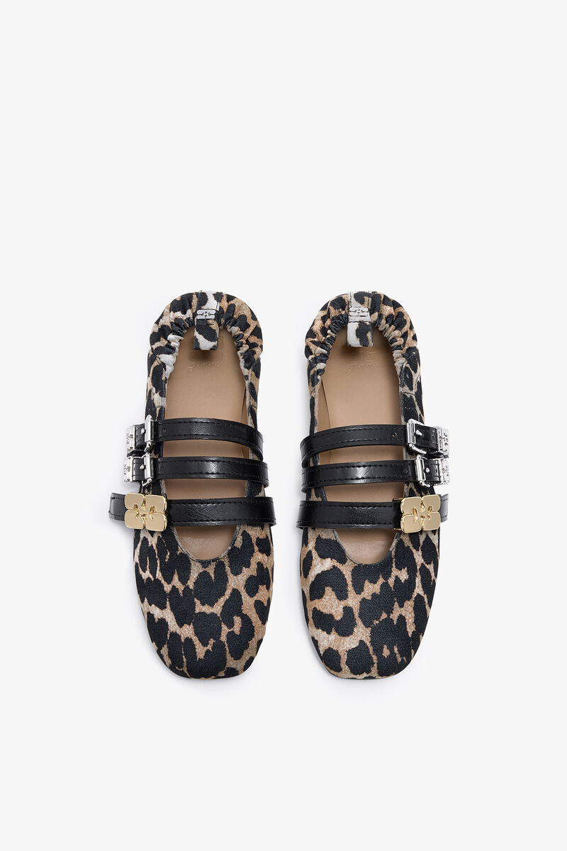Sue Triple Ballerina in Leopard, Recycled Cotton, in colour Almond Milk - 3 - GANNI