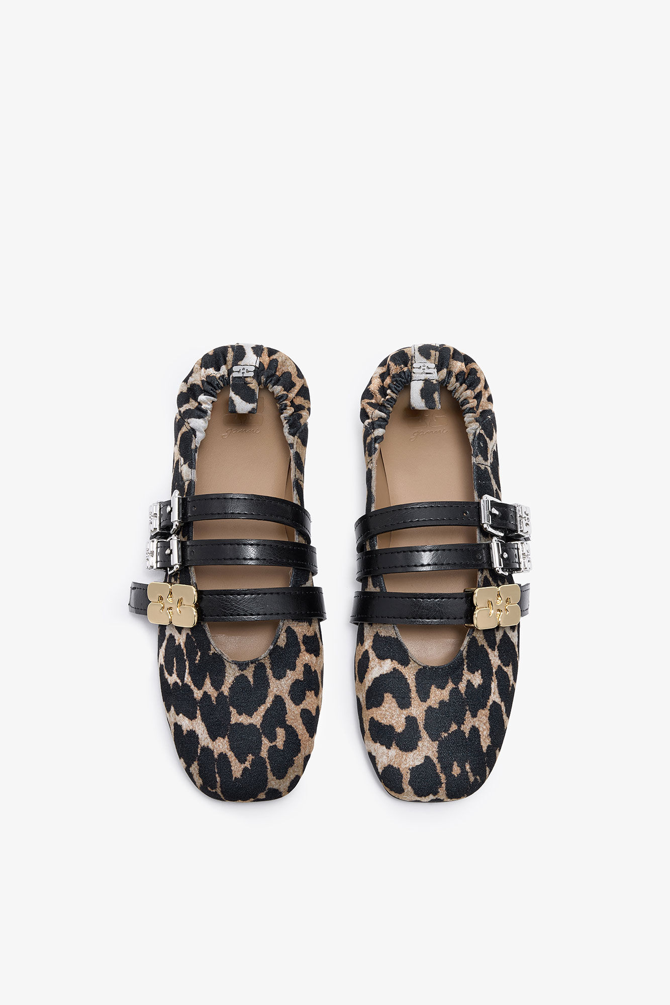 Sue Triple Ballerina in Leopard, Recycled Cotton, in colour Almond Milk - 3 - GANNI