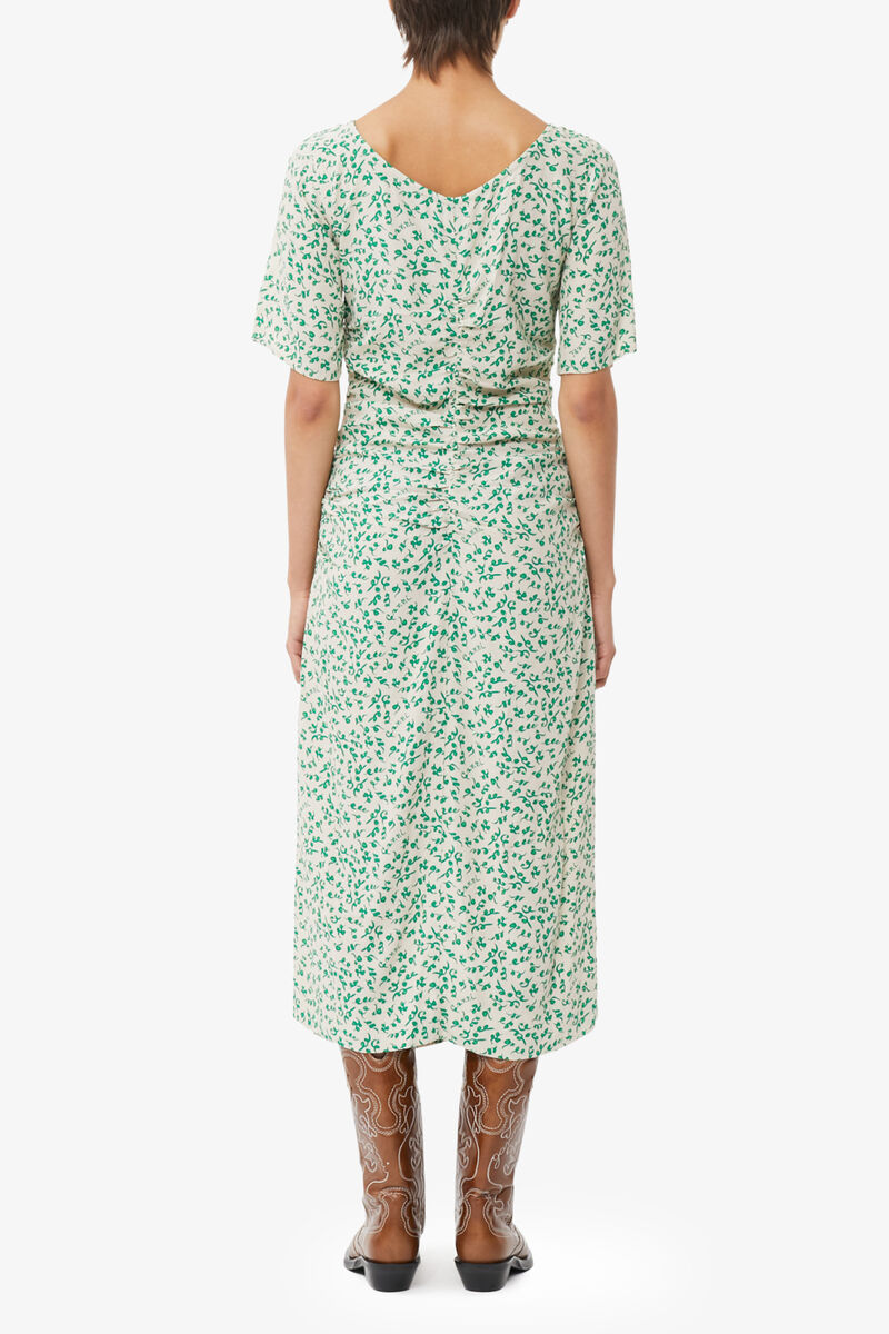 Printed Crepe U-neck Midi Dress, Viscose, in colour Tapioca - 2 - GANNI