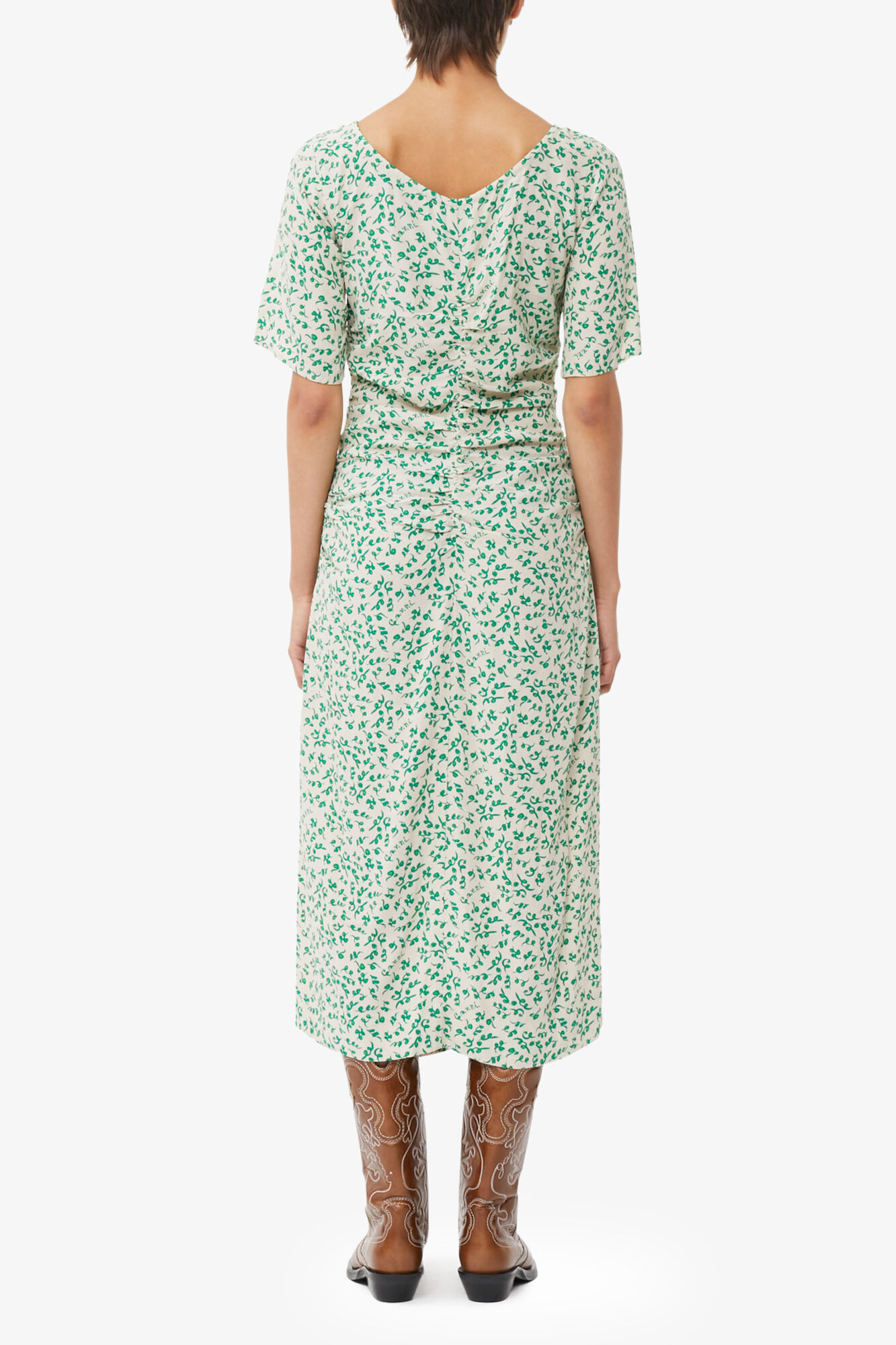 Printed Crepe U-neck Midi Dress, Viscose, in colour Tapioca - 2 - GANNI