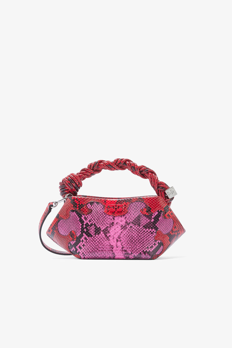 Mini Bou Bag in Pink Snake, Recycled Polyester, in colour Raspberry Rose - 1 - GANNI