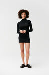 Software Light Stretch Jersey Fitted Highneck Mini Dress, Elastane, in colour Black - 1 - GANNI