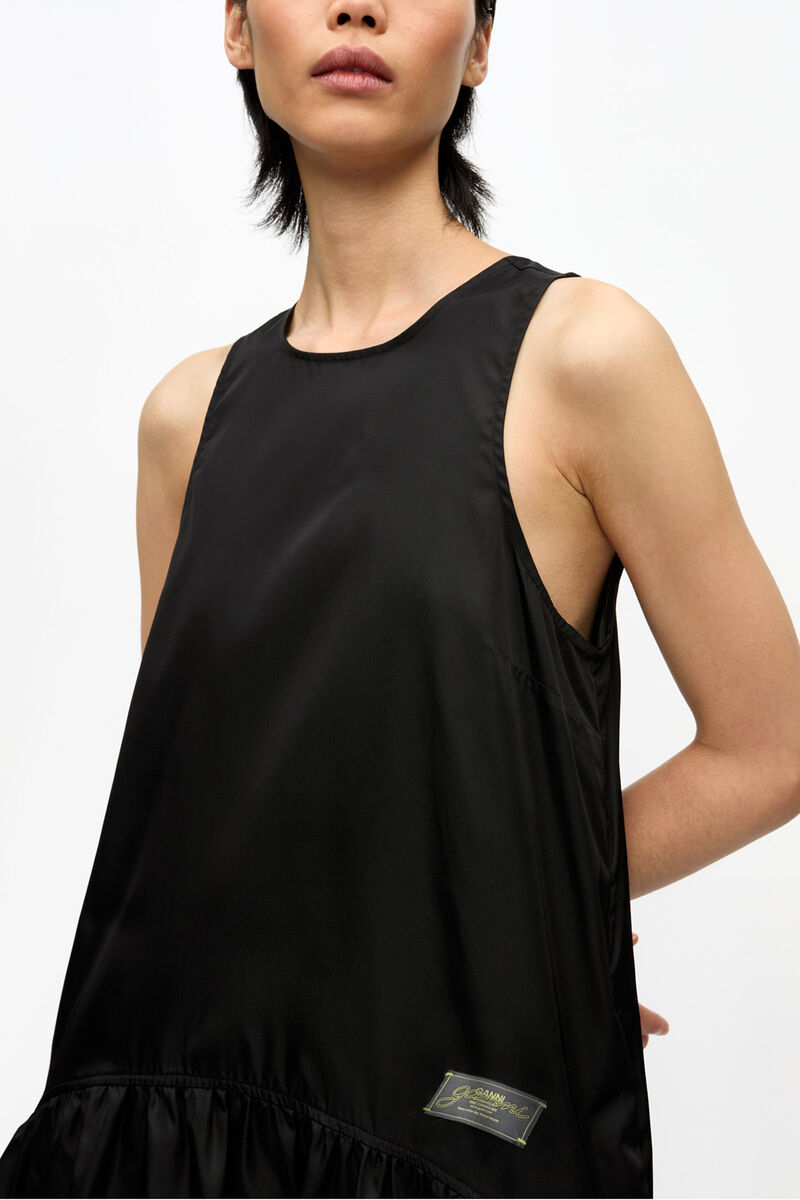 Black Duchesse Nylon Midi Dress, Recycled Polyamide, in colour Black - 4 - GANNI