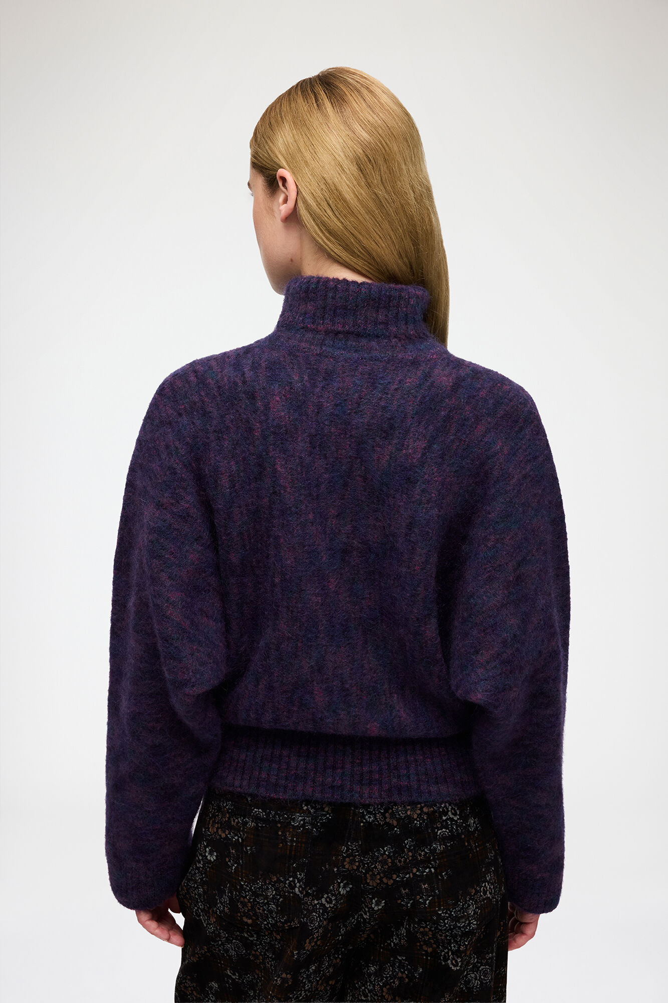 Turtleneck in Brushed Mohair, Wool, in colour Bright Violet - 3 - GANNI
