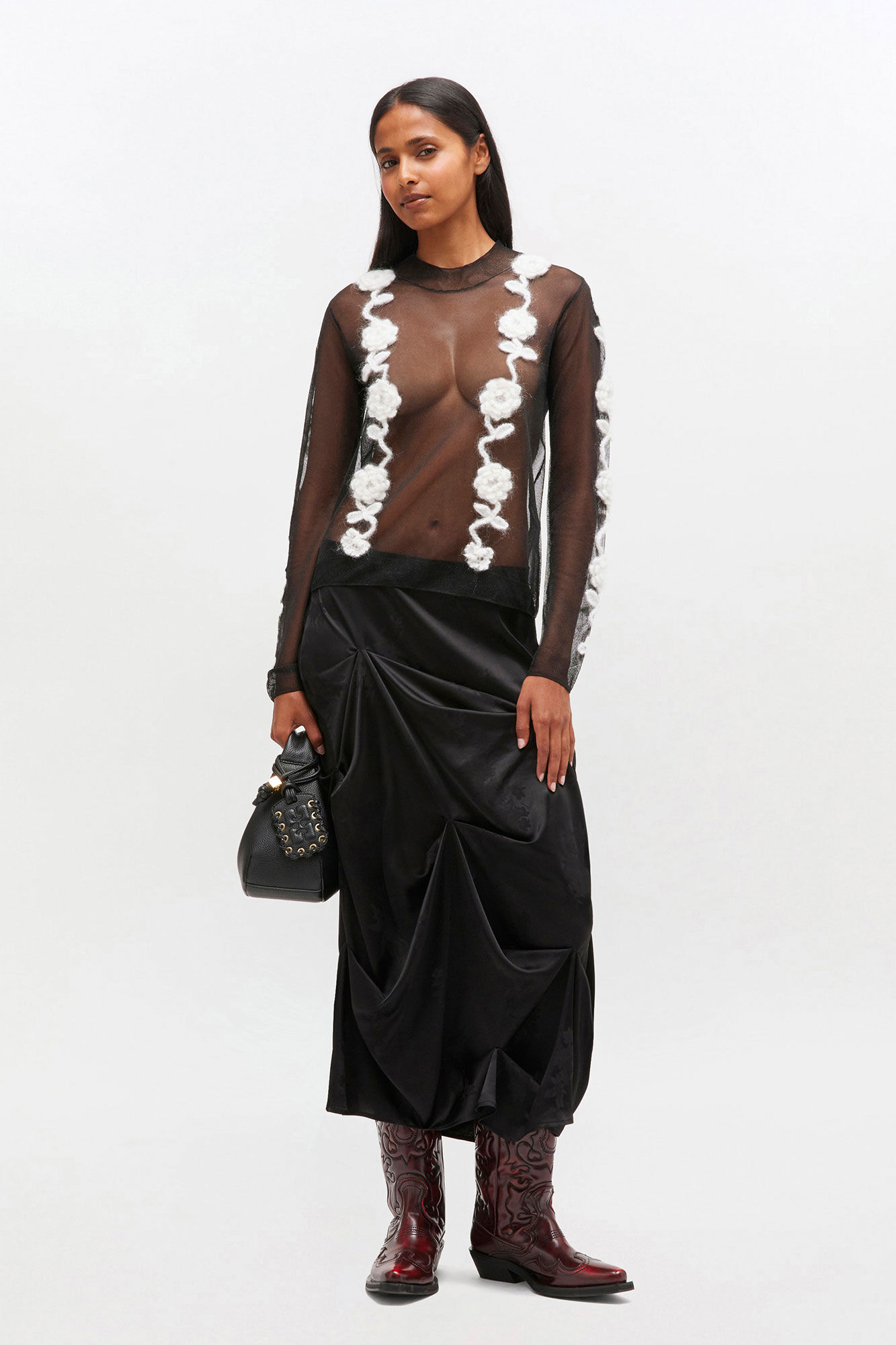 Black Black Flower Crochet Turtleneck | GANNI US
