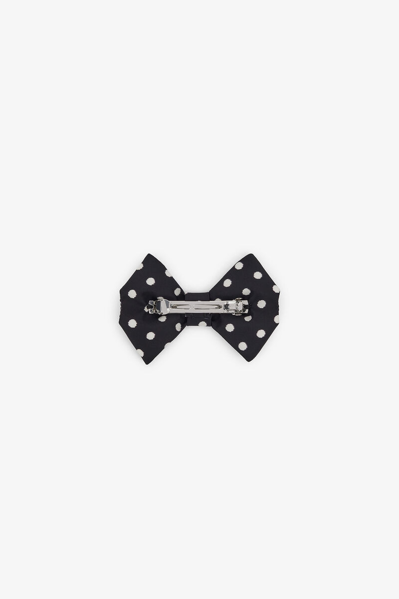 Polka-Dot Bow Hairclip, Recycled Nylon, in colour Black - 2 - GANNI
