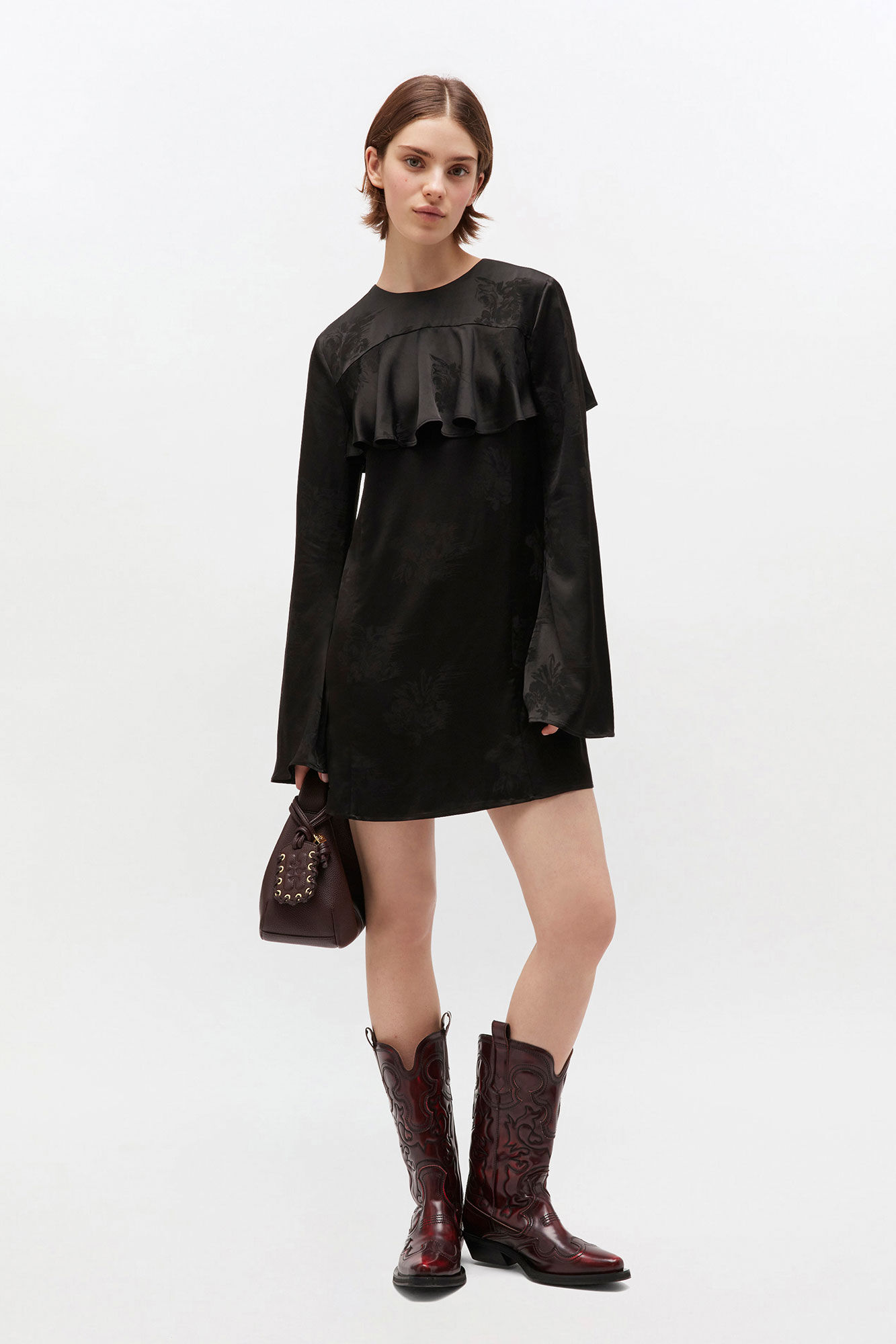 Black Black Ruffle Mini Dress | GANNI CA