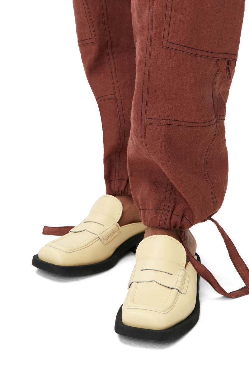 Square Toe Backless Loafers, Calf Leather, in colour Pale Banana - 4 - GANNI