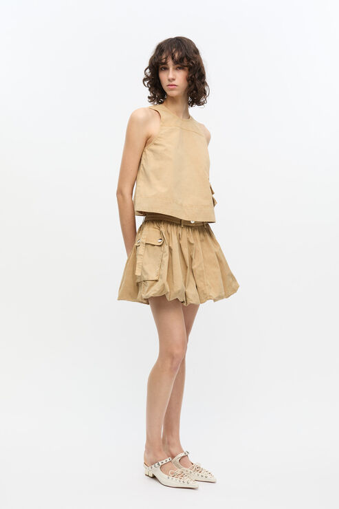 Ganni Beige Washed Cotton Mini Bubble Skirt In Lark Size 8 Women's Elastane/Organic Cotton - Image 1