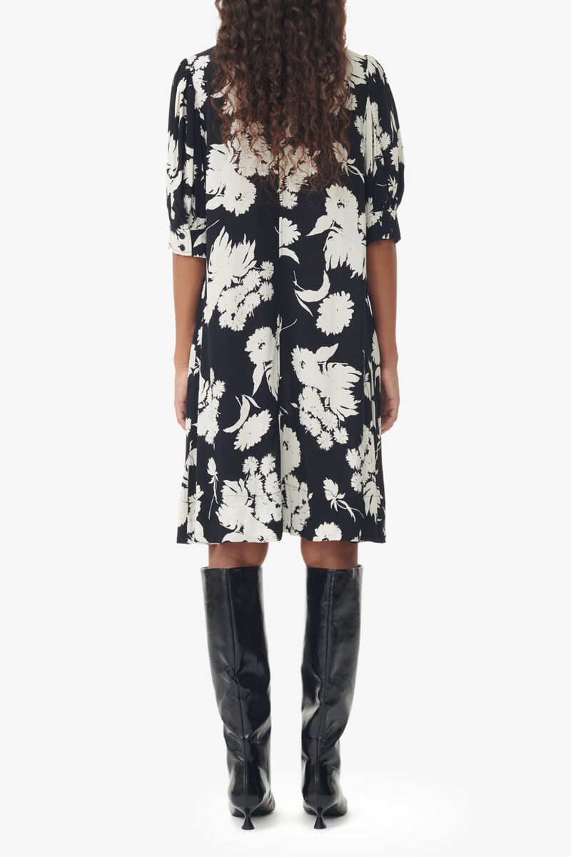Printed Crepe Mini Dress, LENZING&trade; ECOVERO&trade;, in colour Black - 4 - GANNI