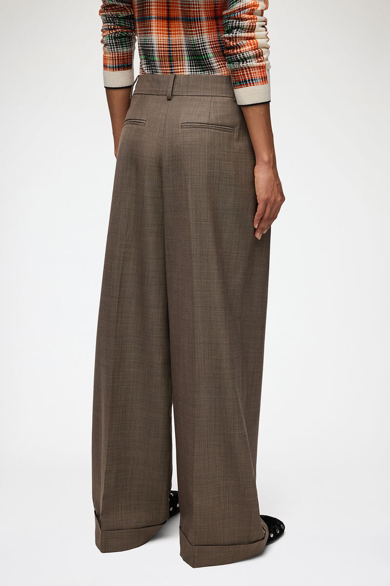 Trousers in Wool Suiting, Recycled Polyethylene Terephthalate, in colour Chocolate Chip - 3 - GANNI