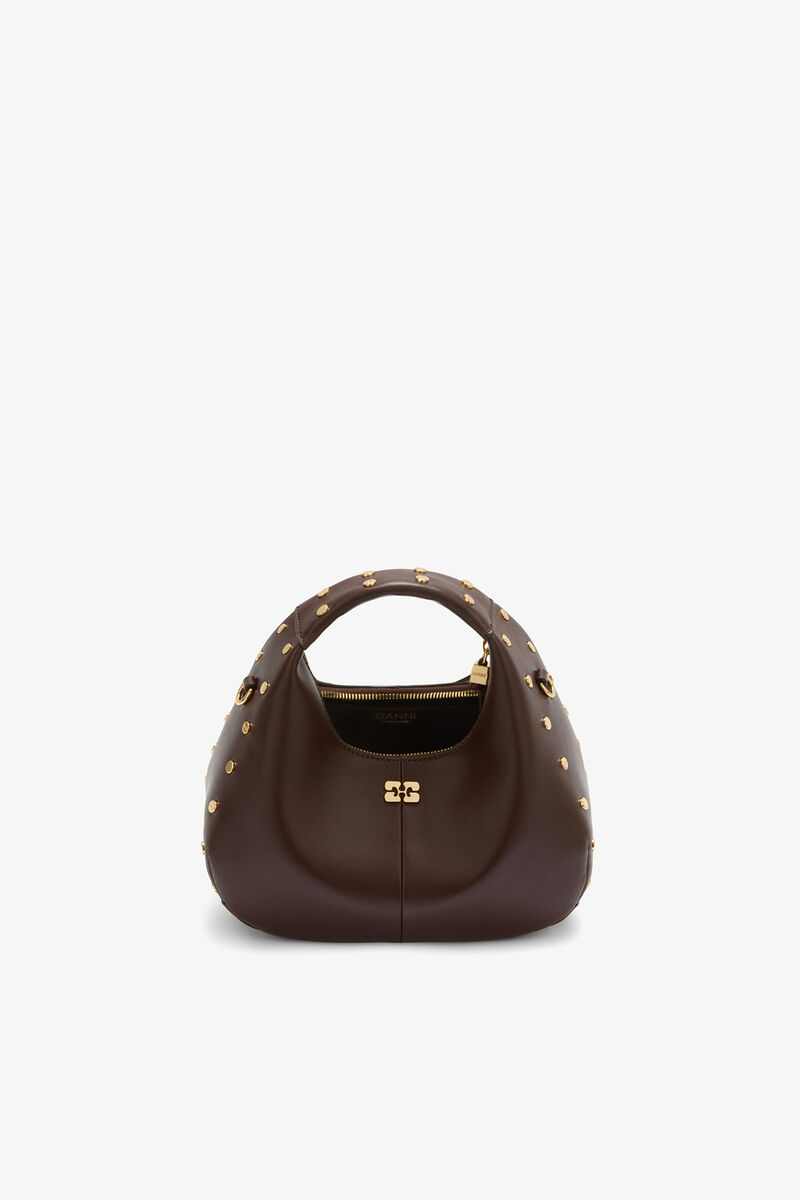 スタッズ ミニ ホーボーバッグ ブラウン, Recycled Leather, in colour Chicory Coffee - 3 - GANNI