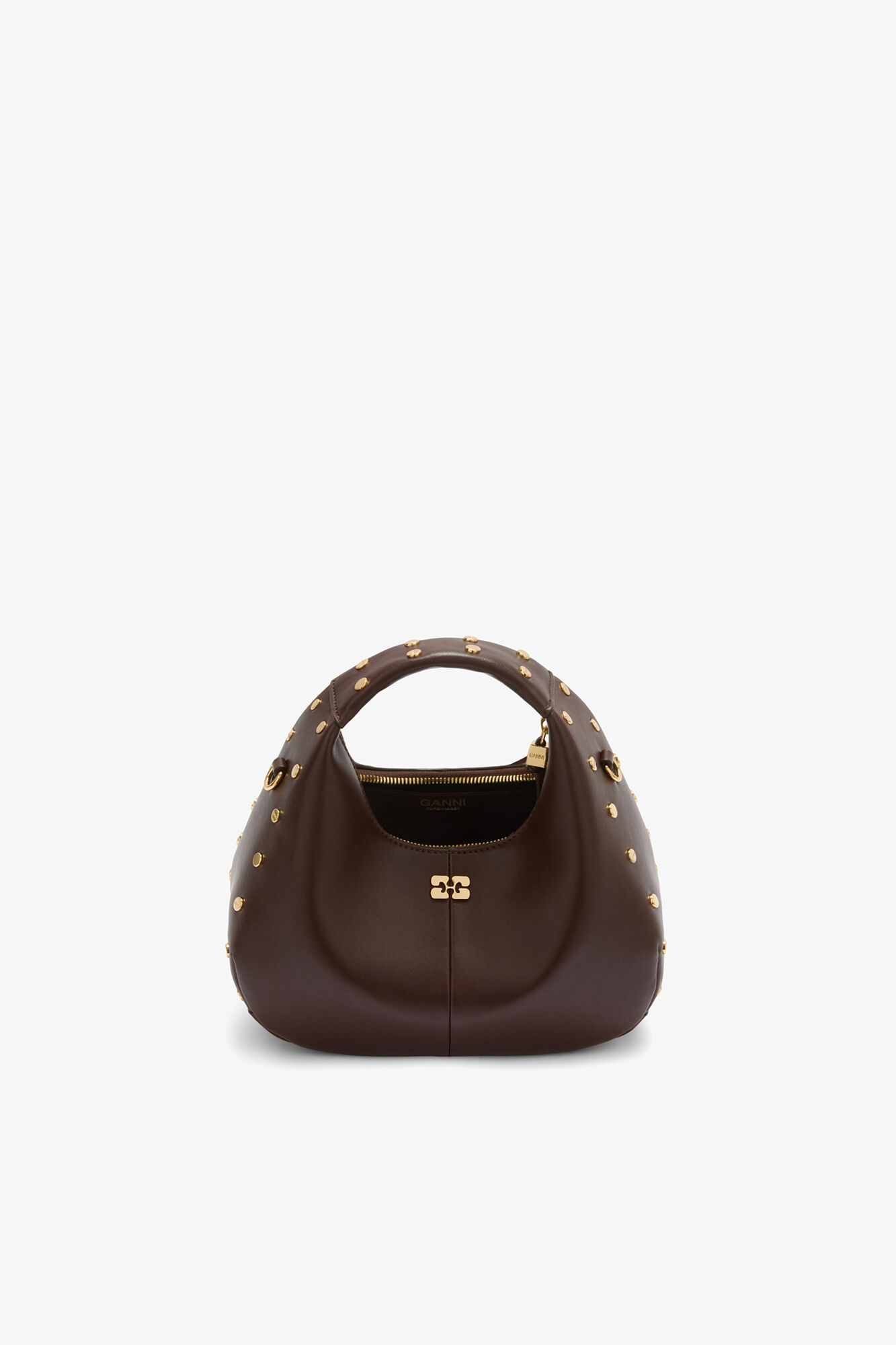 スタッズ ミニ ホーボーバッグ ブラウン, Recycled Leather, in colour Chicory Coffee - 3 - GANNI