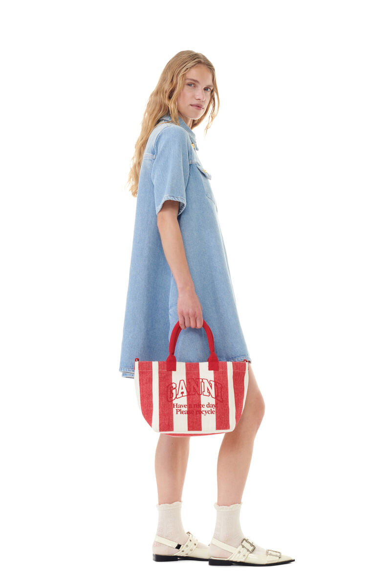 Red Striped Small Shopper, Recycled Cotton, in colour Barbados Cherry - 2 - GANNI