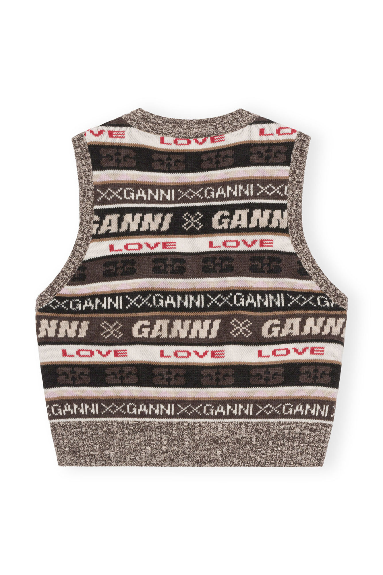 Brown Logo Wool Mix Vest, Recycled Polyamide, in colour Shaved Chocolate - 2 - GANNI