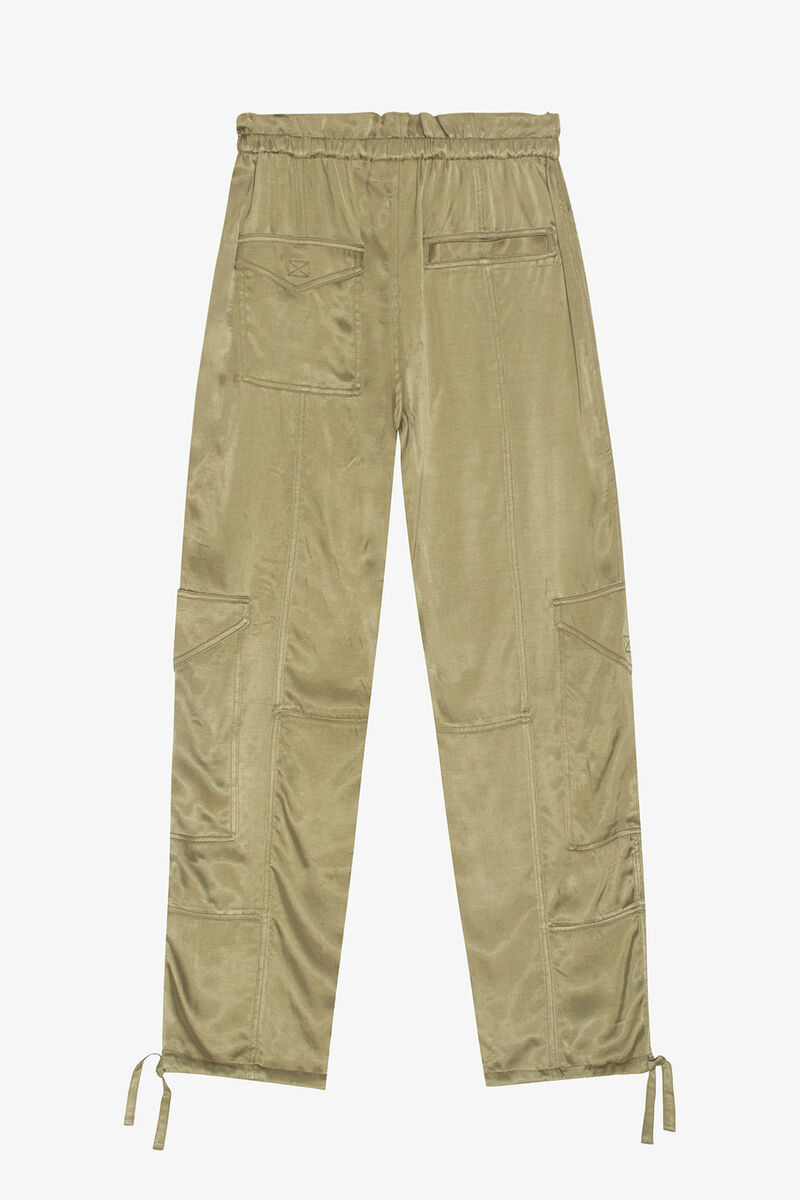 Washed Satin Trousers, LENZING&trade; ECOVERO&trade;, in colour Aloe - 2 - GANNI