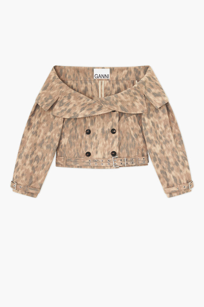 Jacket in Printed Cotton, Burro