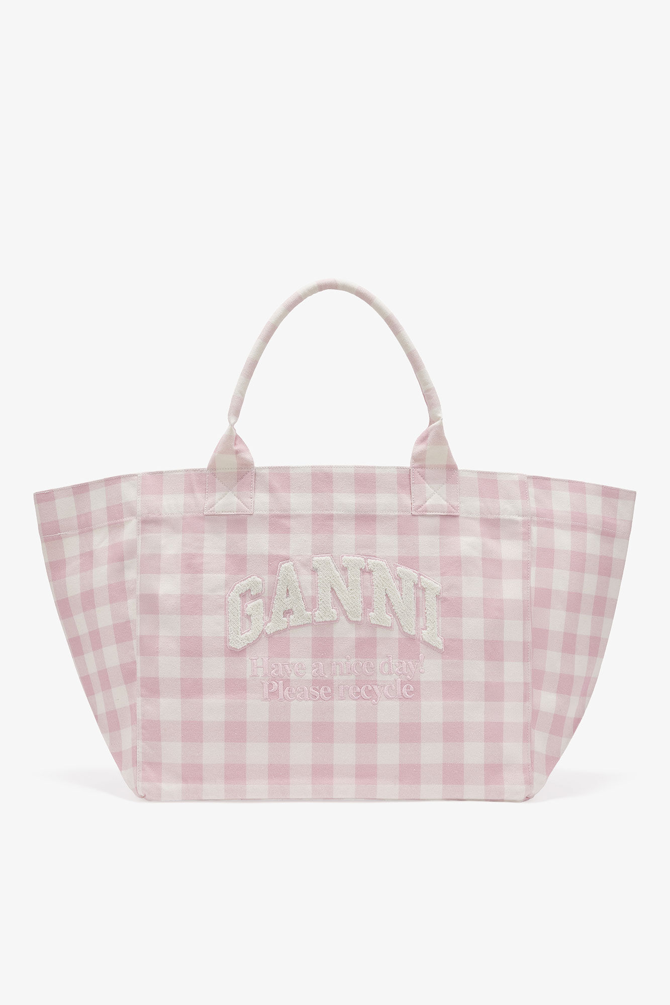Tote XXL à carreaux vichy, Recycled Cotton, in colour Bleached Mauve - 1 - GANNI