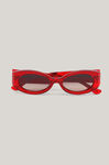 Biodegradable Acetate Oval Sunglasses, Biodegradable Acetate, in colour High Risk Red - 1 - GANNI