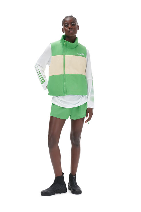 Ganni Light Tech Reversible Colour-block Gilet In Classic Green
