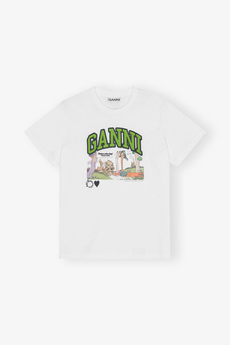 Avslappet, basic Poppy-T-skjorte i hvit jersey, Organic Cotton, in colour Bright White - 1 - GANNI
