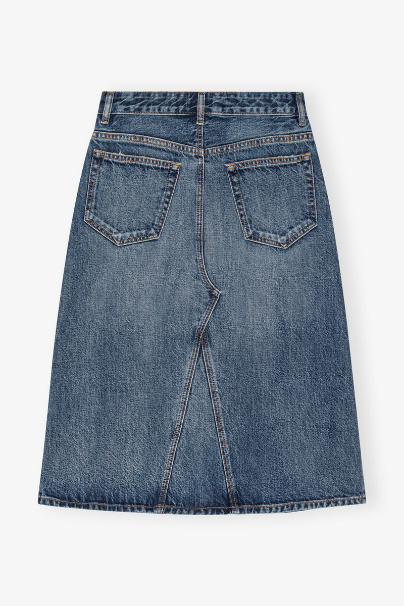 Dark Blue Heavy Washed Denim midikjol, Cotton, in colour Mid Blue Vintage - 2 - GANNI