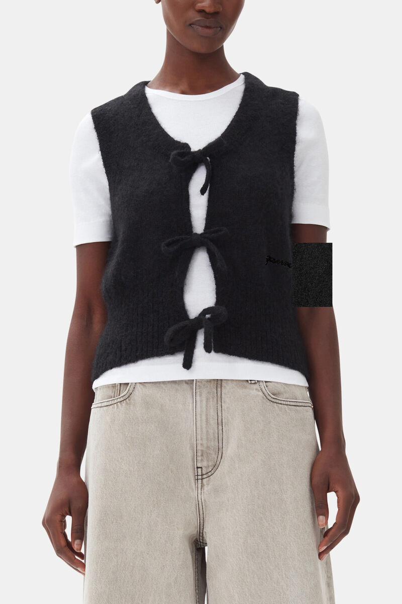 Black Tie String Vest, Mohair, in colour Black - 1 - GANNI