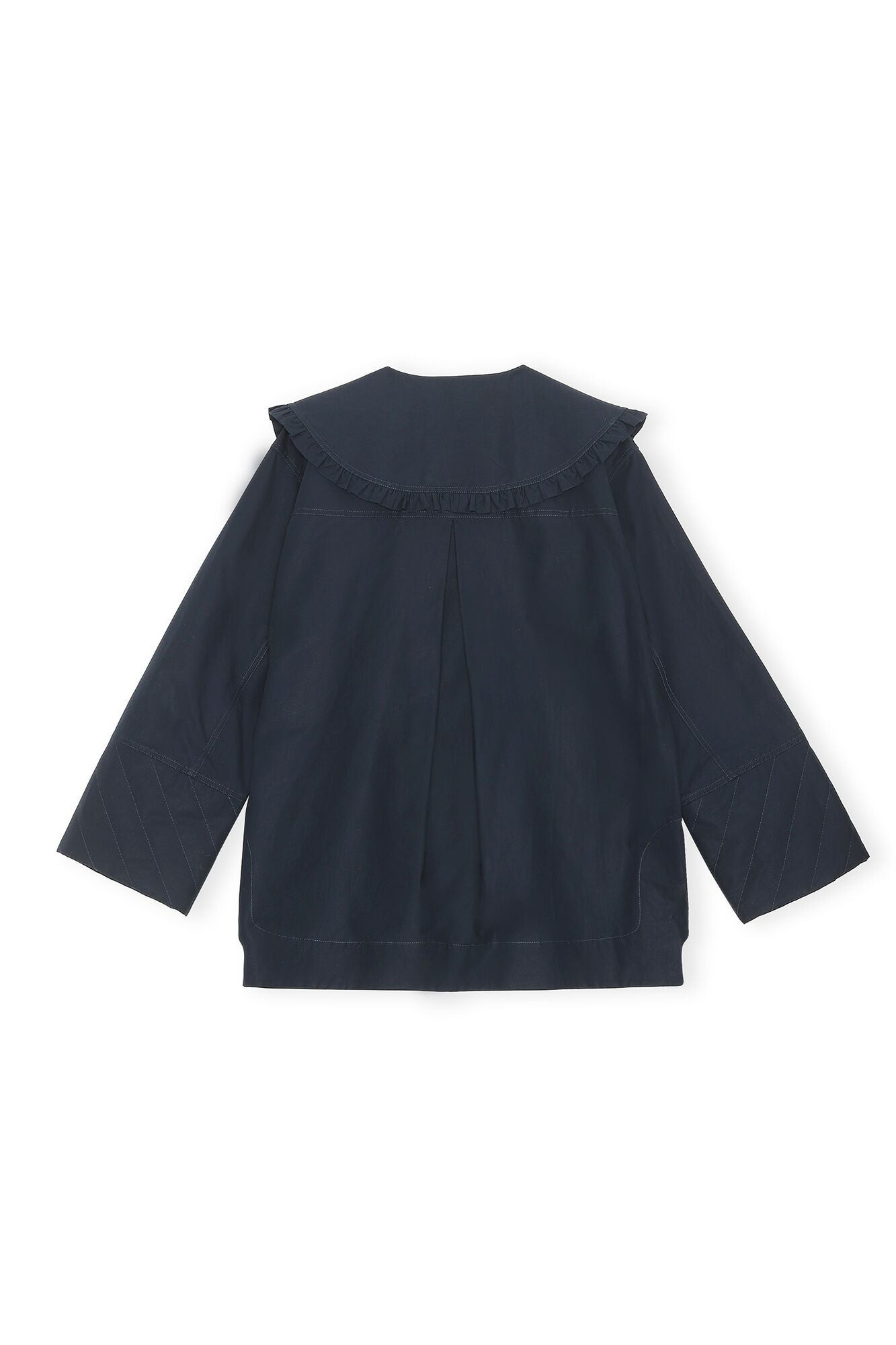 Cotton Canvas Frill Collar Jacket, Linen, in colour Sky Captain - 2 - GANNI