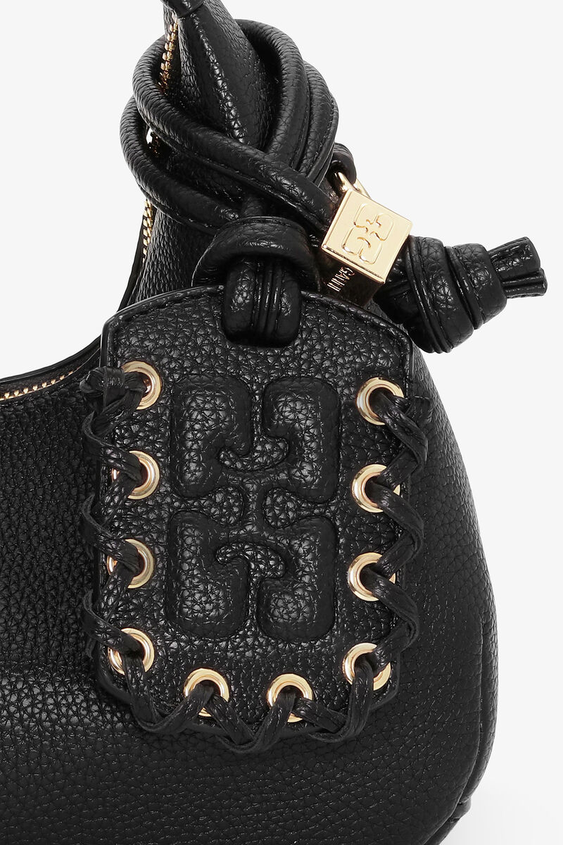 Schwarze Mini-Hobo-Tasche, Recycled Polyester, in colour Black - 10 - GANNI