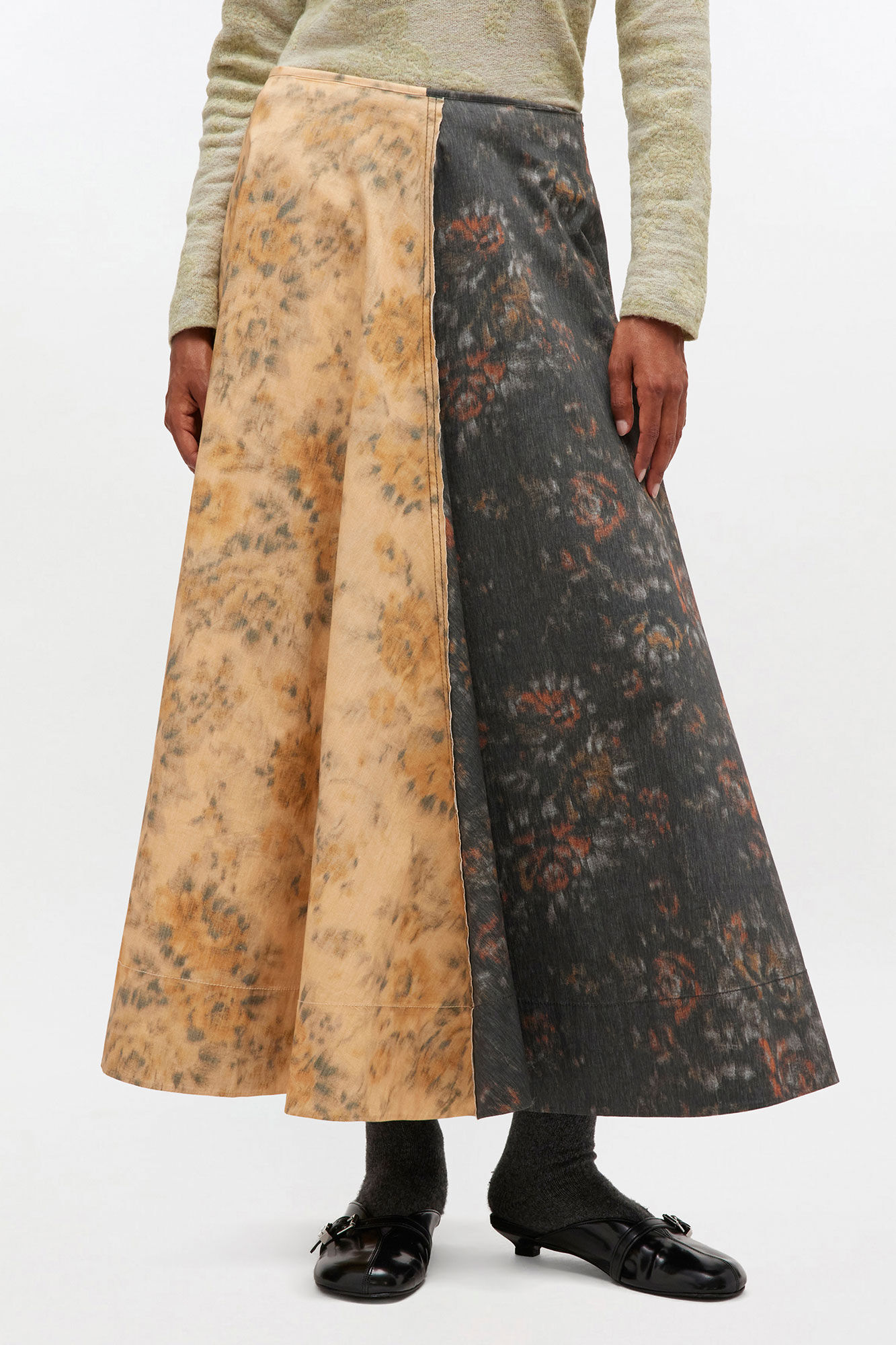 Black and Beige Floral Skirt, Elastane, in colour Multicolour - 2 - GANNI
