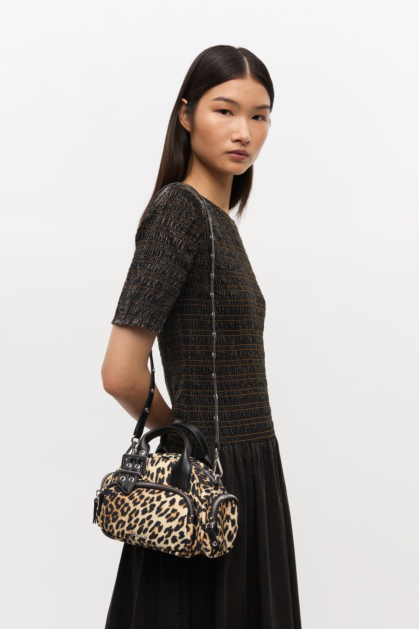 Leopard Mini Polochon Bag, Nylon, in colour Leopard - 2 - GANNI