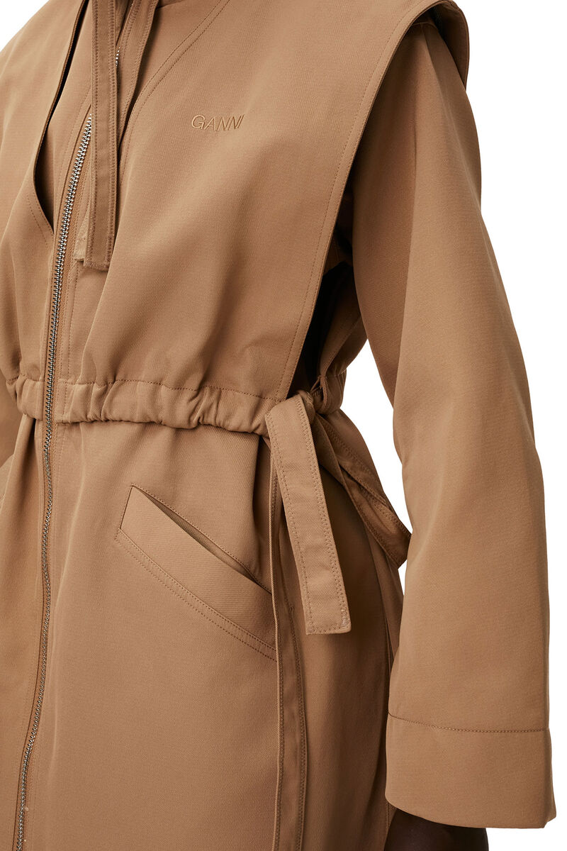Heavy Twill Oversized Coat, Recycled Polyester, in colour Petrified Oak - 4 - GANNI