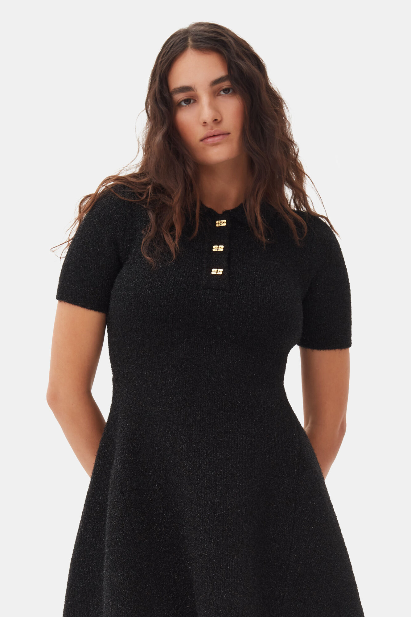 Black Sparkle Mini Dress, Metallic fiber, in colour Black - 2 - GANNI
