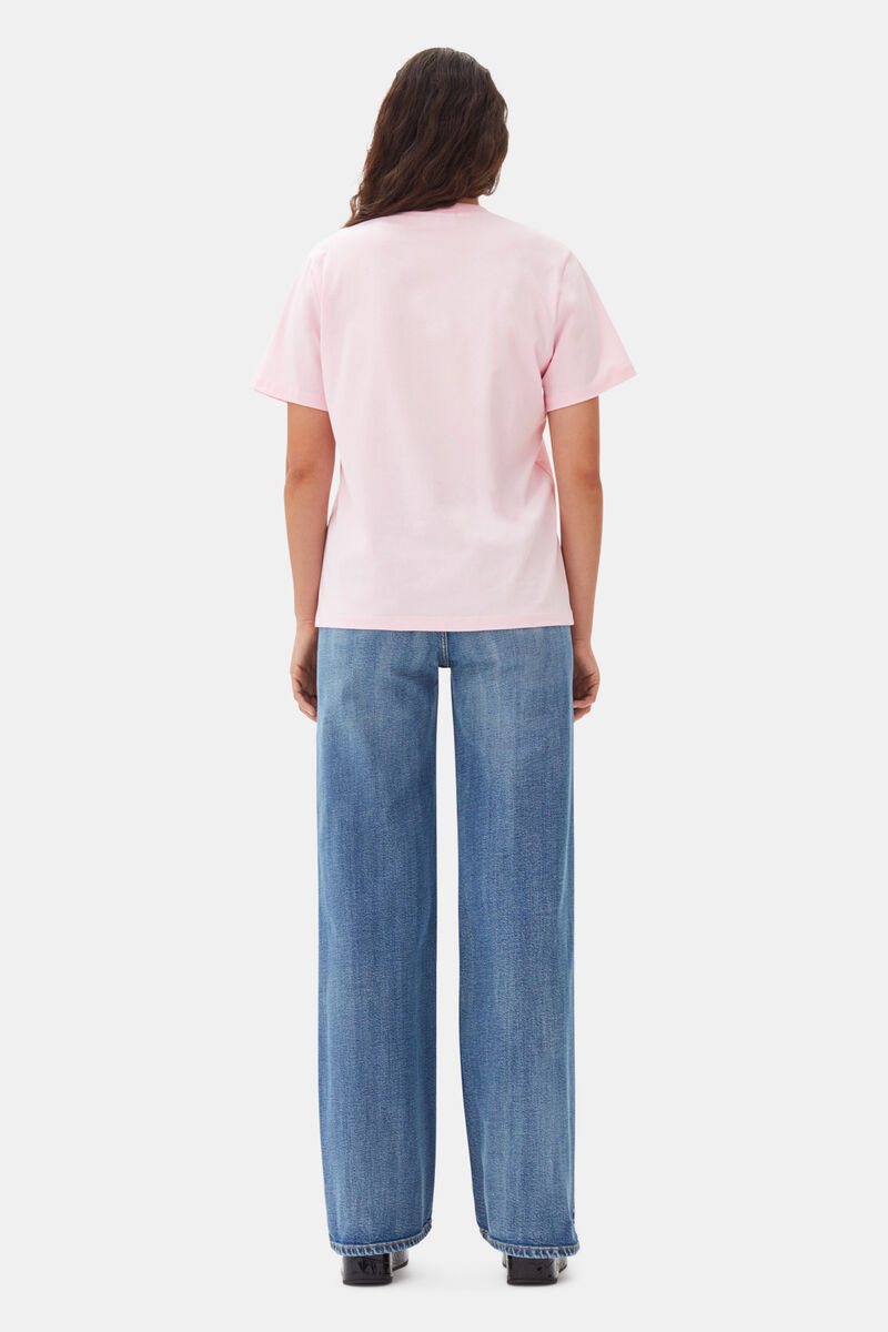 Pink Basic Jersey Grapefruit Relaxed T-Shirt, Cotton, in colour Chalk Pink - 4 - GANNI