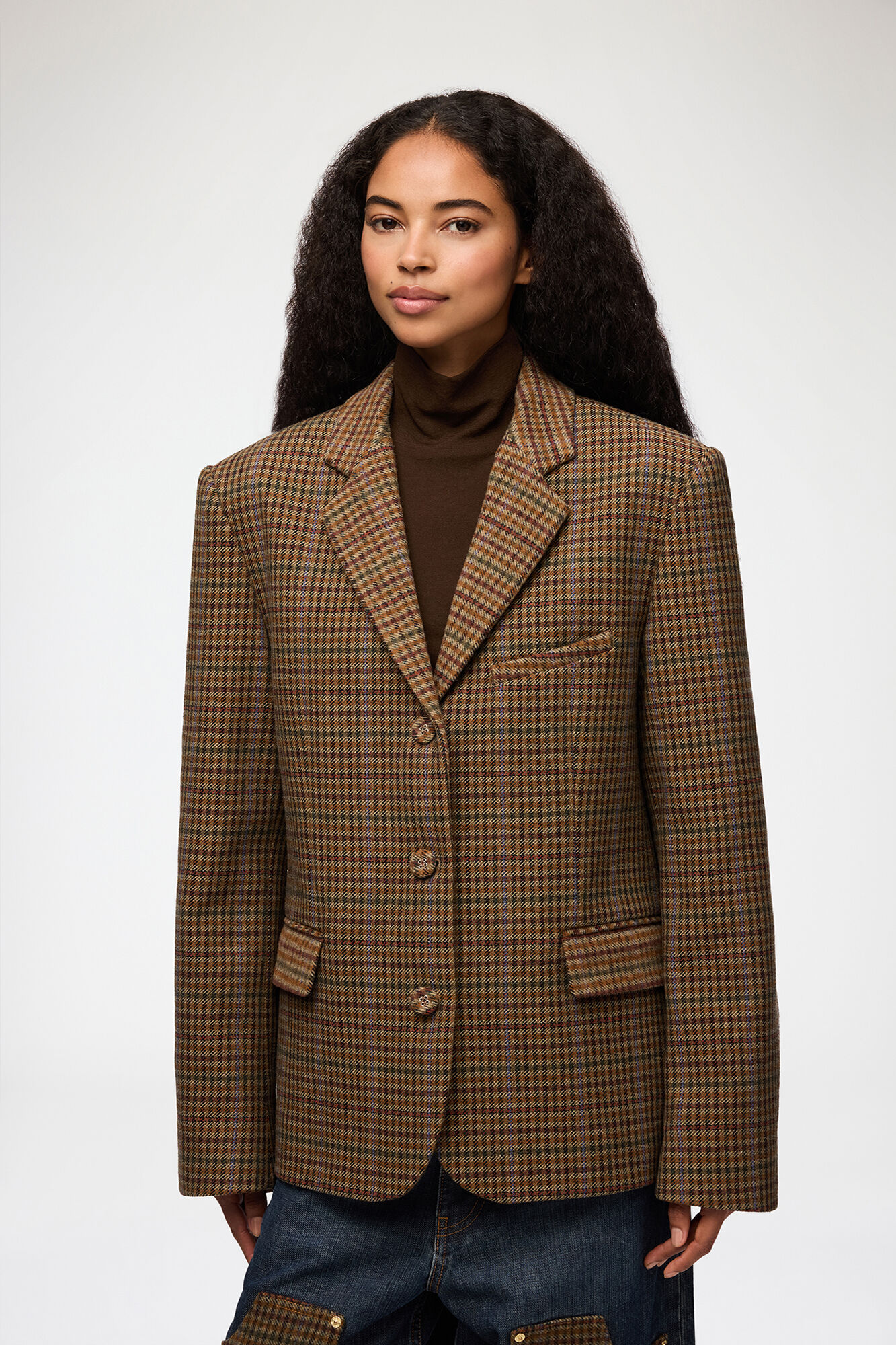 Blazer in Check Twill, Recycled Wool, in colour Multicolour - 2 - GANNI