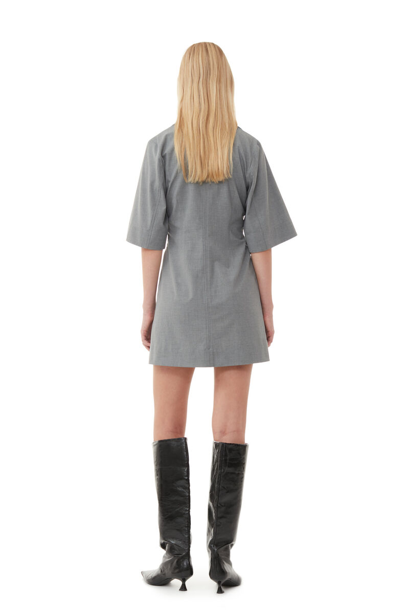 Grey Drapey Melange Mini Dress, Elastane, in colour Paloma Melange - 4 - GANNI