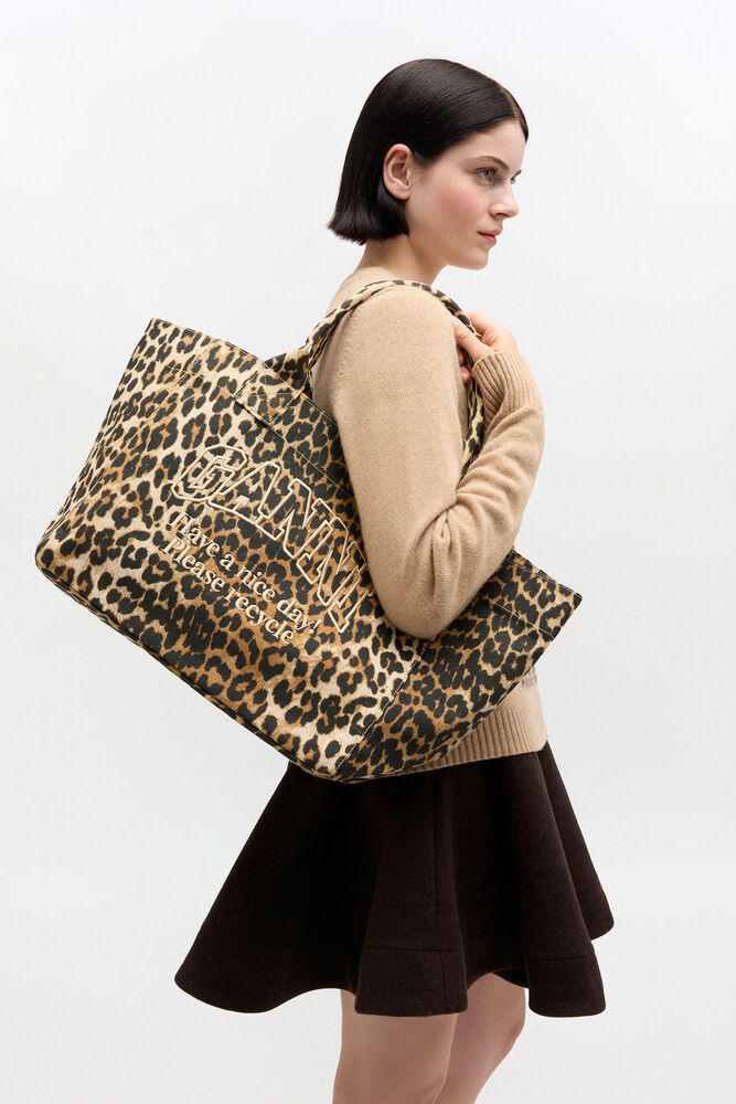 Leopard Medium Tote, Almond Milk