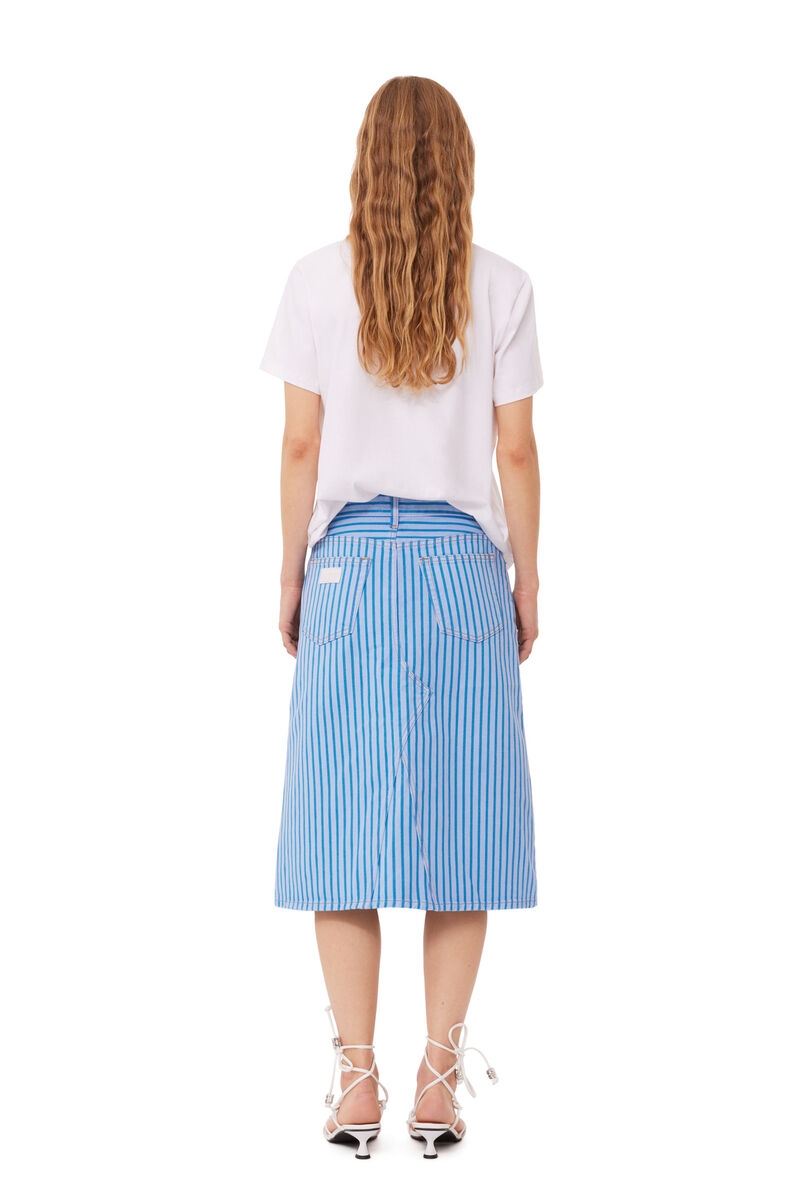 Re-cut Striped Denim Midi Skirt, Cotton, in colour Silver Lake Blue - 2 - GANNI