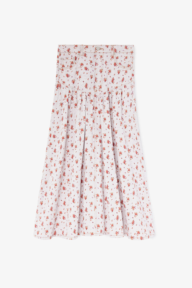 Skirt in Printed Denim, Organic Cotton, in colour Peachskin - 1 - GANNI