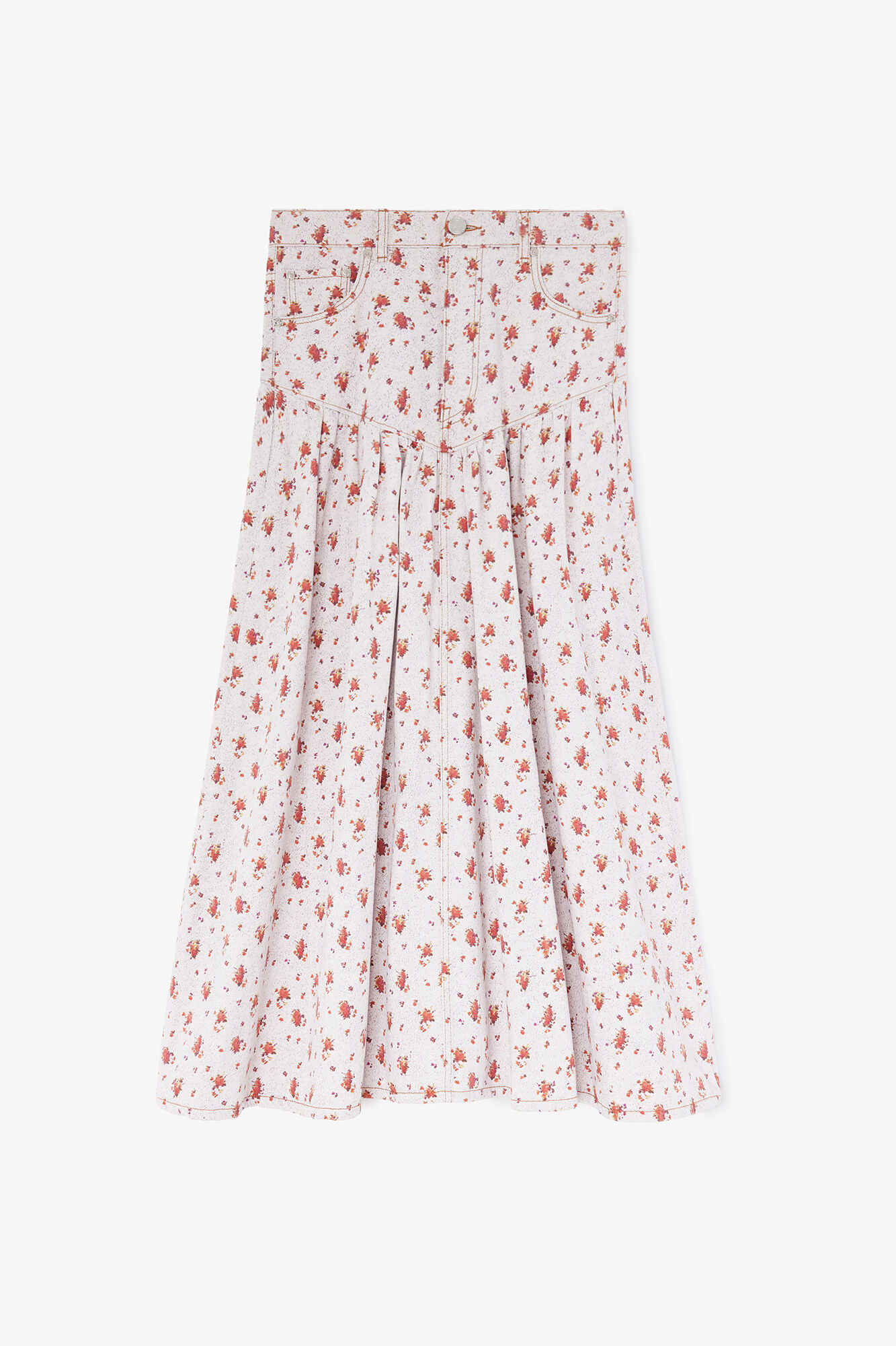 Skirt in Printed Denim, Organic Cotton, in colour Peachskin - 1 - GANNI