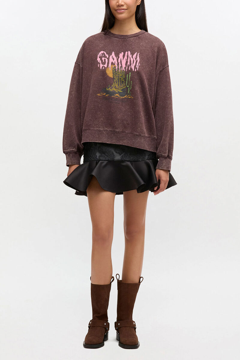 Vintage Wash Sweatshirt, Organic Cotton, in colour Chocolate Plum - 2 - GANNI