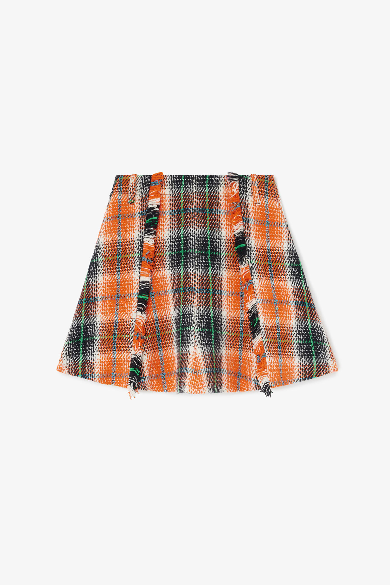 Skirt in Check Wool, Recycled Wool, in colour Mandarin Orange - 1 - GANNI