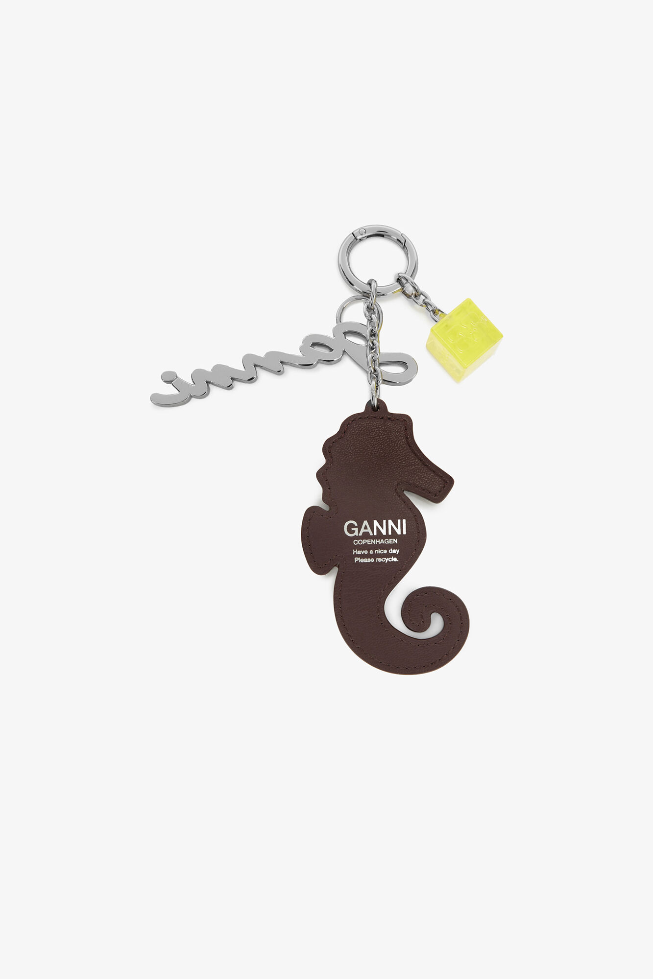 Seahorse Charm, Recycled Leather, in colour Chicory Coffee - 2 - GANNI