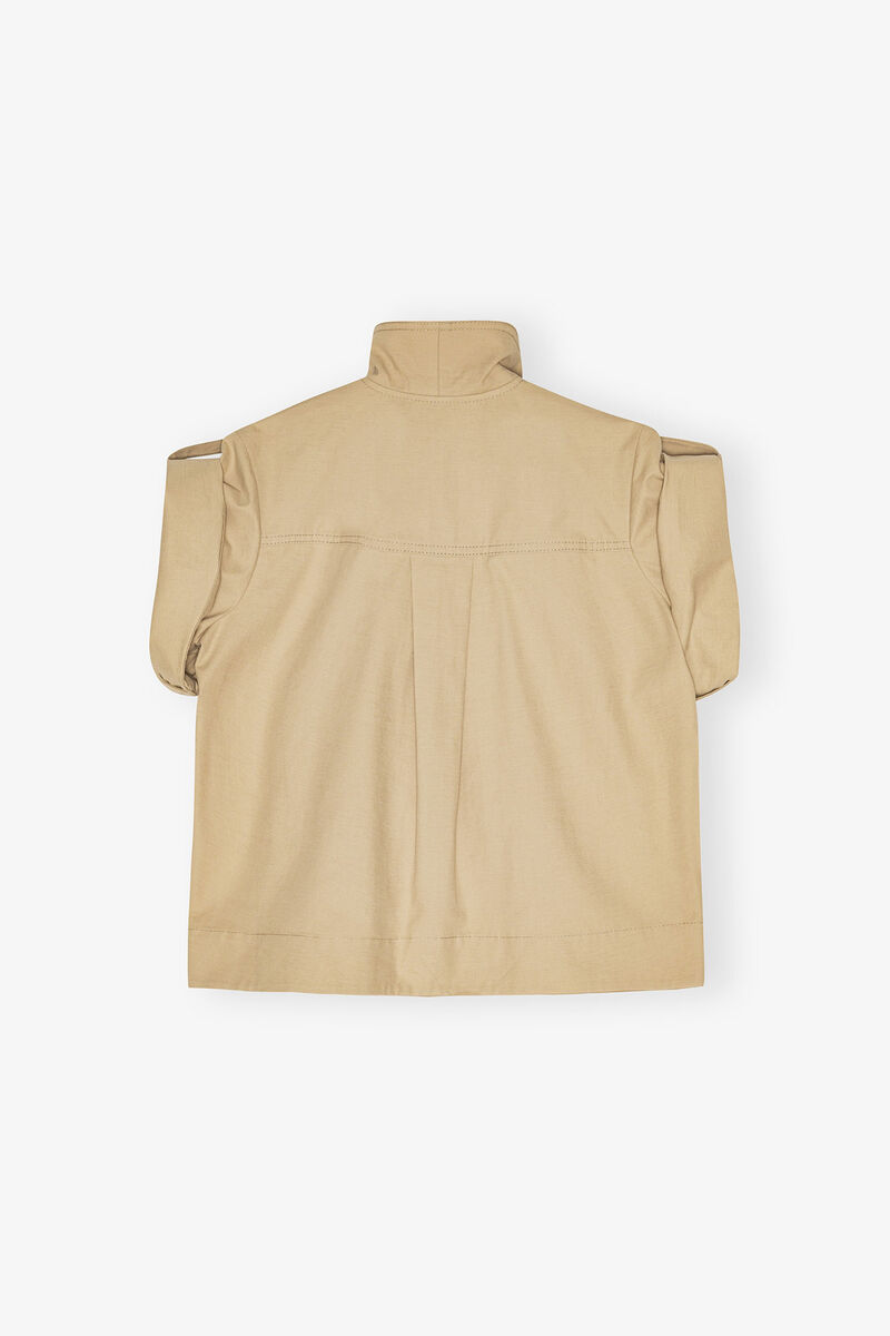 Beige Stretch Cotton Blouse, Linen, in colour Pale Khaki - 2 - GANNI