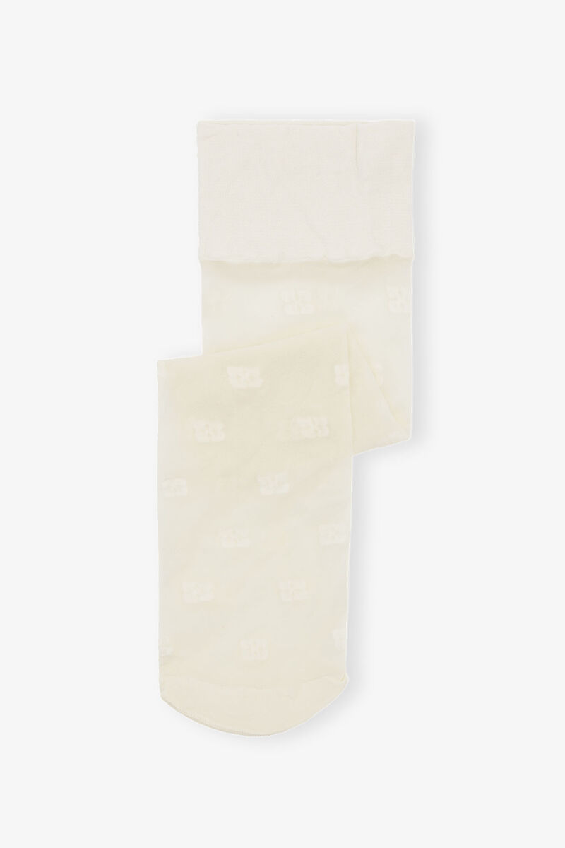 Ivory Butterfly Lace Socks, Elastane, in colour Egret - 1 - GANNI