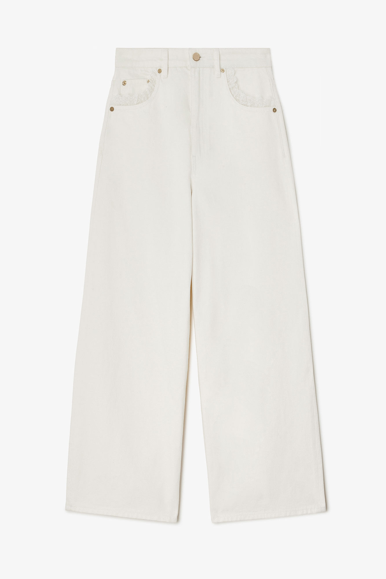 Lari Straight Jeans in White Denim, Organic Cotton, in colour Bright White - 1 - GANNI
