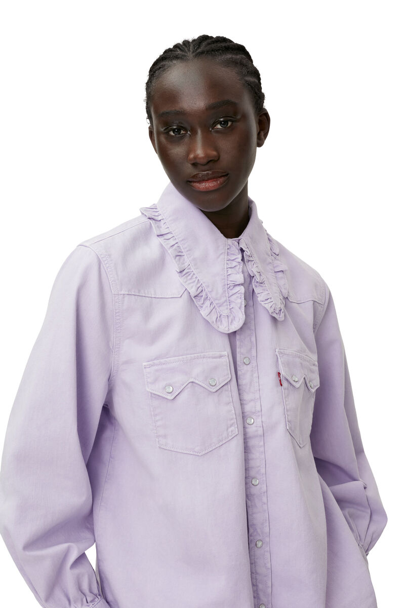 Western Bluse, Cotton, in colour Natural Lilac - 3 - GANNI