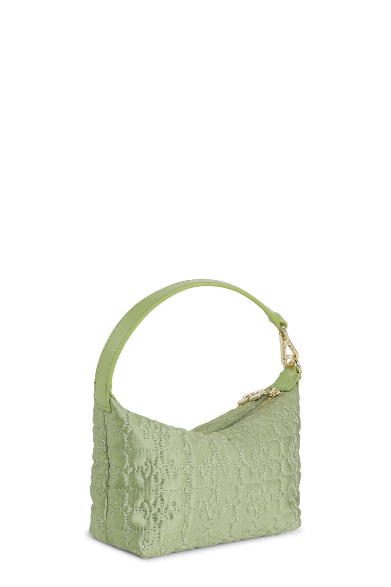 Light Khaki Small Butterfly Pouch Satin Bag, Recycled Polyester, in colour Mosstone - 2 - GANNI