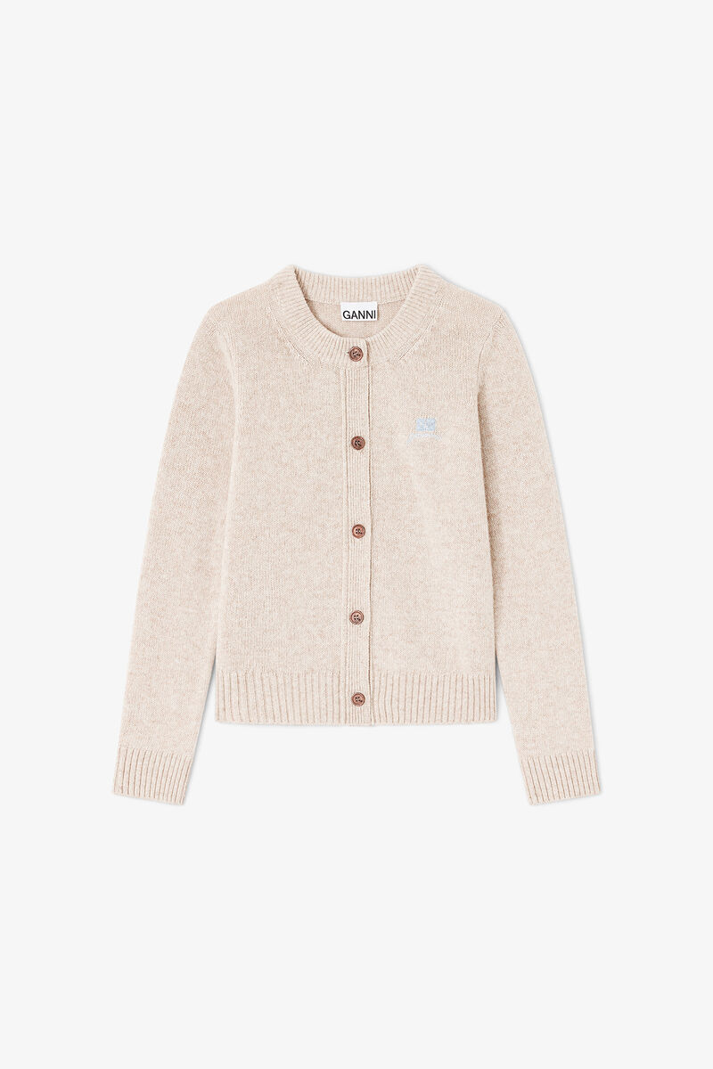 Beige Wool Mix Cardigan, Wool, in colour Sand - 1 - GANNI